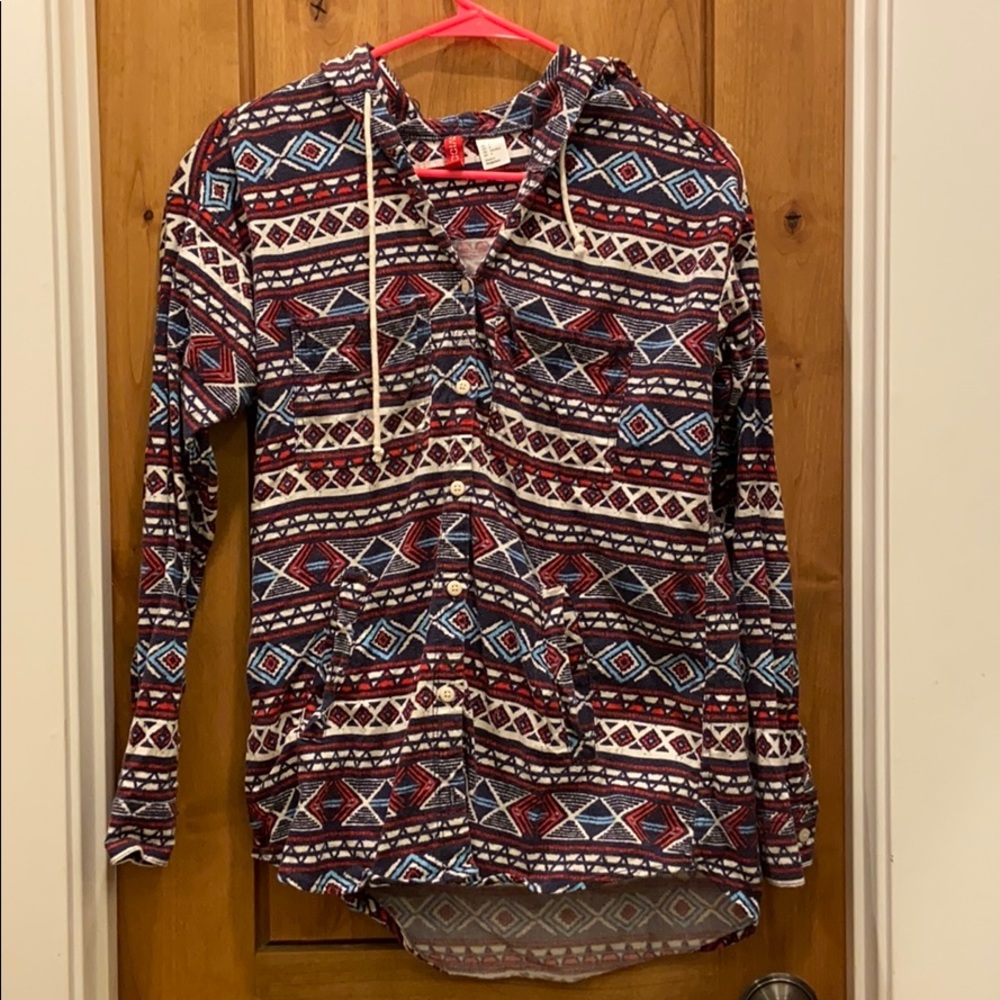 Hooded print flannel